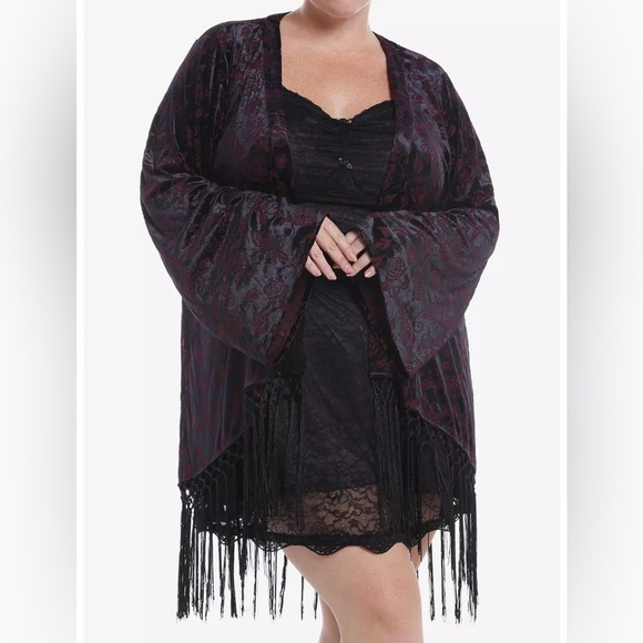 Cosmic Aura Purple Roses Burnout Velvet Witchy Goth Whimsigoth Duster XS/S - Picture 1 of 9